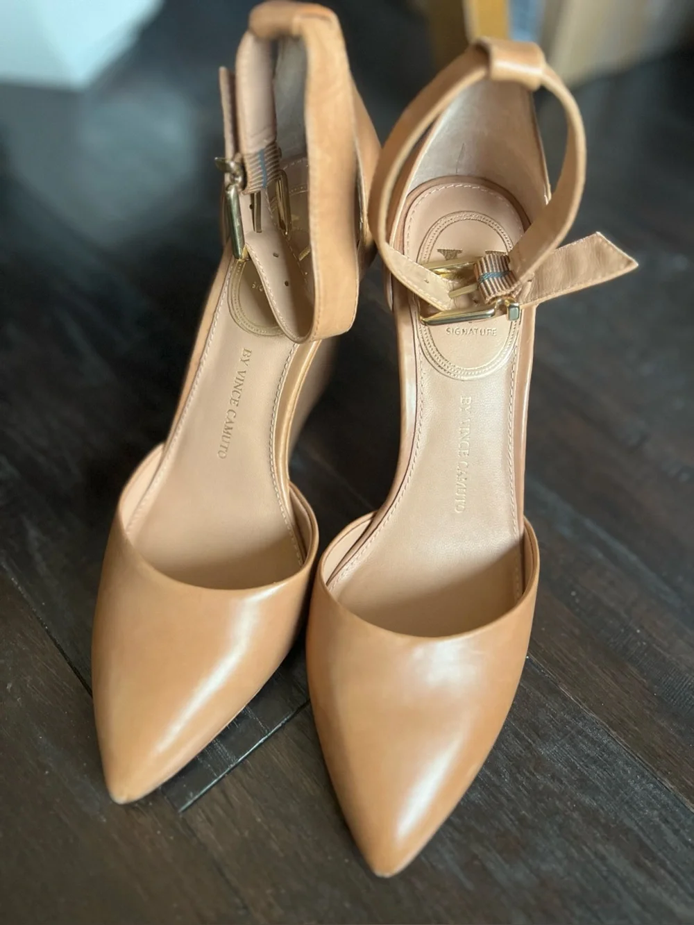 Vince Camuto Signature VI-SOLANNA Ankle Strap Wedge Pumps Tan Nude 6M/36